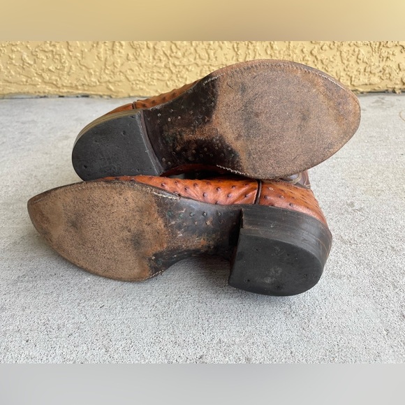 Justin Boots Cognac Full Quill Ostrich Leather Cowboy Boots 8 8771 Western Rodeo - Picture 6 of 11